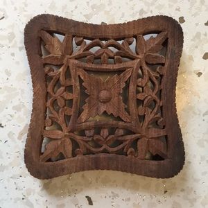 Vintage wooden hand carved trivet plant stand